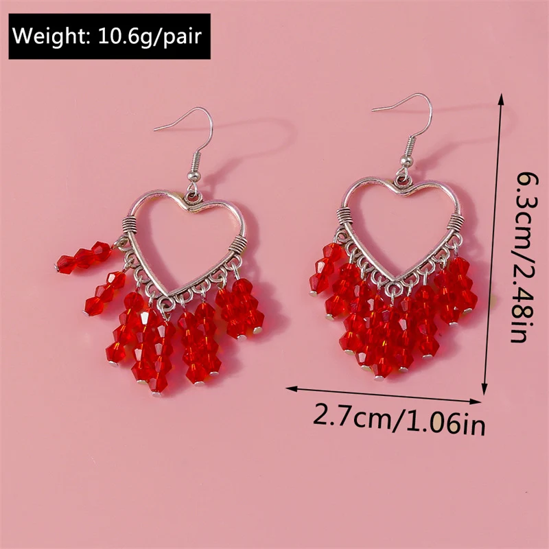 Aihua Koreanische Rote Quasten-Kristallherz-Ohrringe für Frauen Romantische Geschenke für Freundinnen Braut Hochzeit Party Schmuck – Detail 12