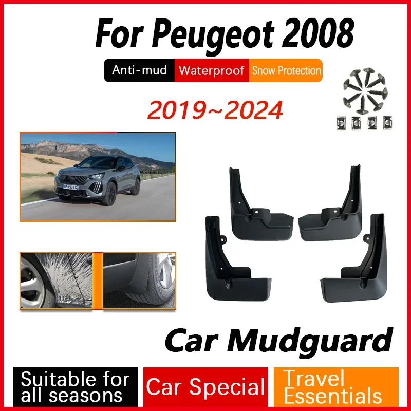 

4PCS For Peugeot 2008 P24 2019 2020 2021 2022 2023 2024 Car Mud Guards Antifreeze Flap Splash Mudflap Door Guard Car Accessories