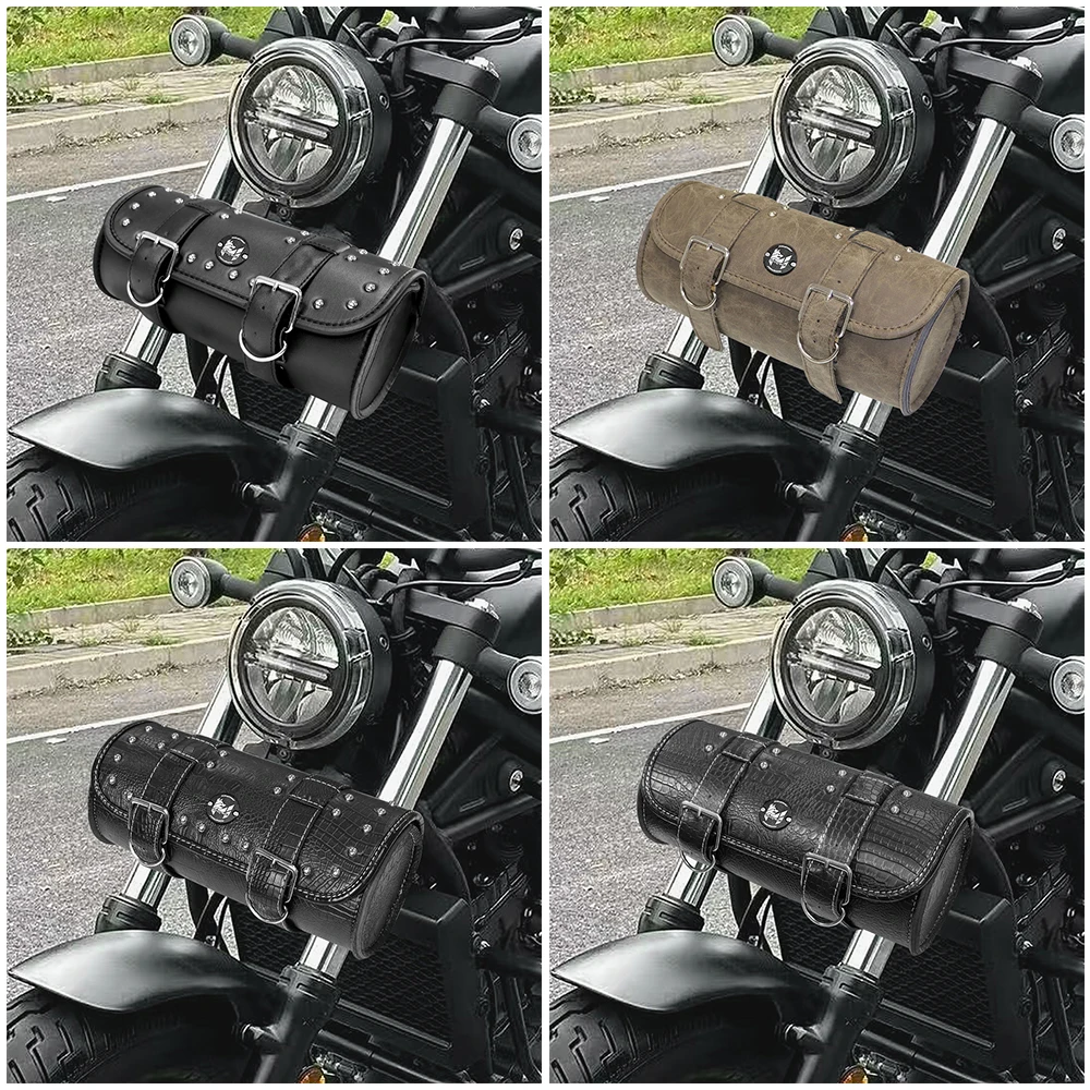 Retro Motorcycle Cruiser Tool Bag Tube Shape Handlebar Front Fork Bag Motorcycle Off-Road Buckle Hanging Bag Latest
