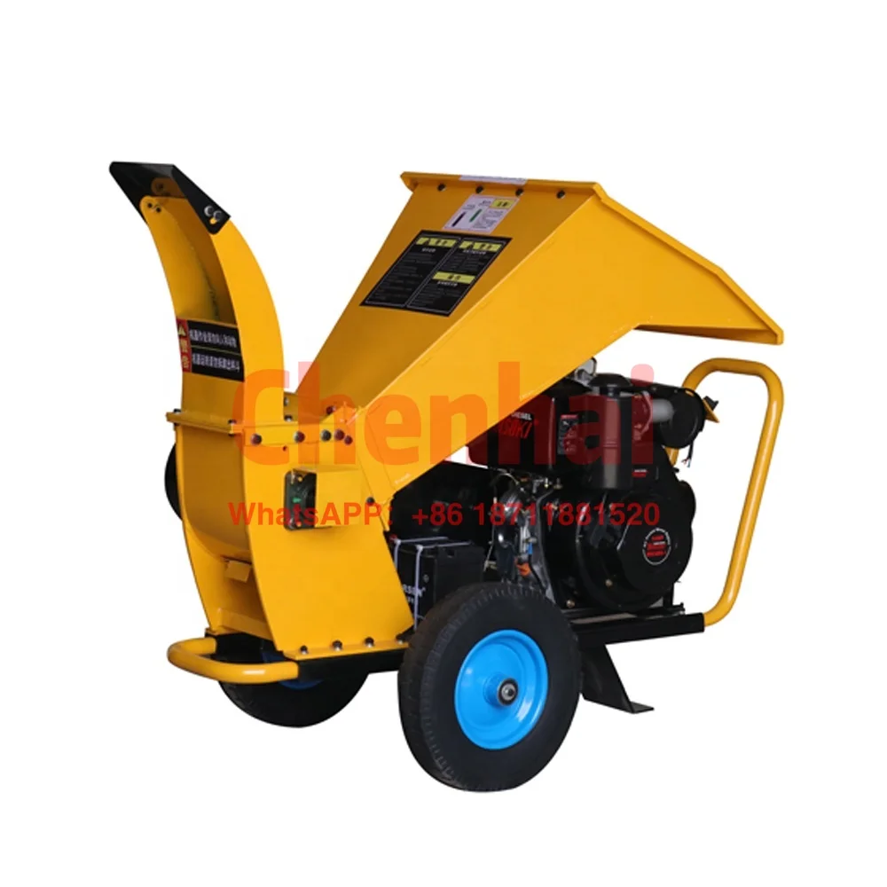 

high efficiency forestry machinery wood chipper 15hp small wood chipper gasoline garden waste chipper shredder yellow