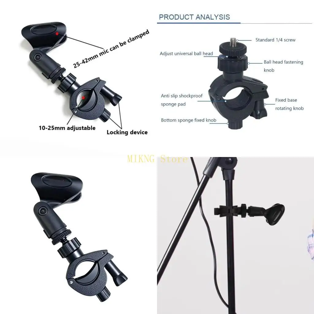 Home Recording Voice Clip Holder with Adjustable Clamp Lock and ABS Mount Body for Live Streaming, Desktop Video Use, and Remote