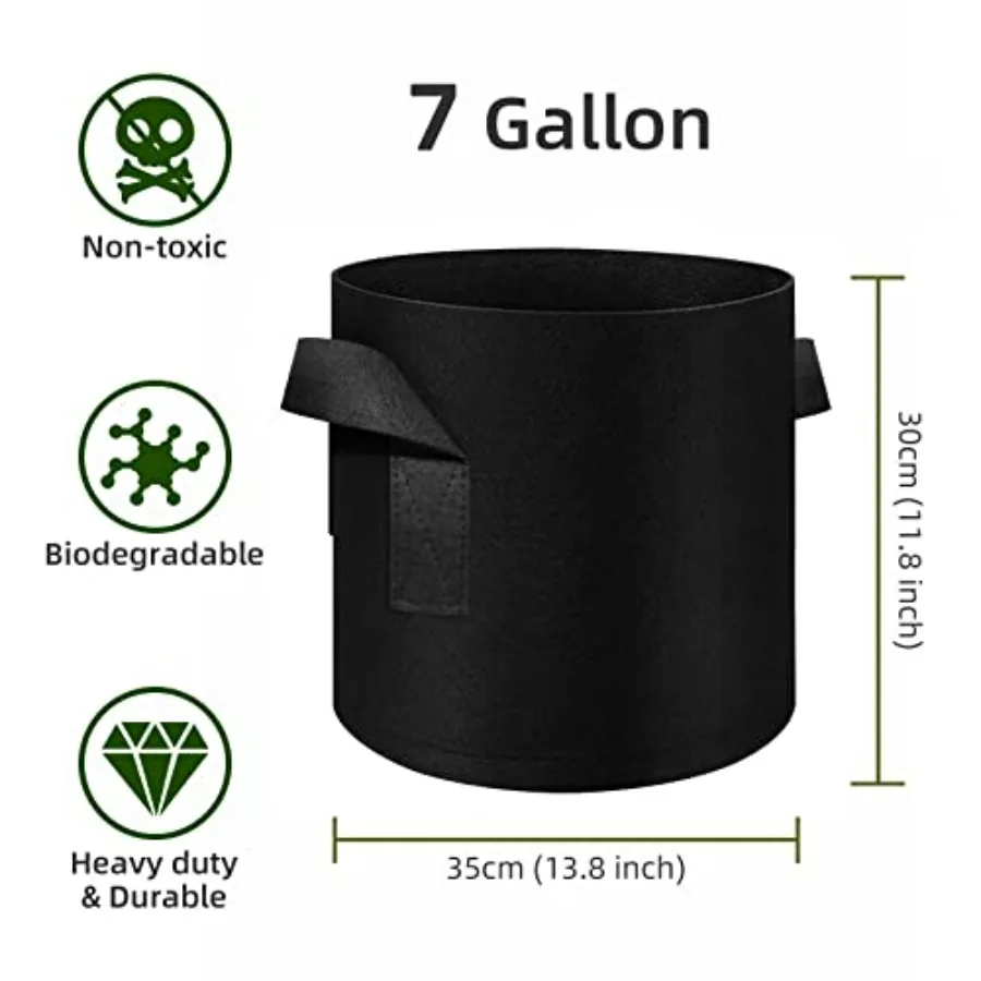 75 Pack 7 Gallon Plant Grow Bags Bulk, Thickened Nonwoven Fabric Pots with Handles, Black Vegetable Planter Bags Containers for