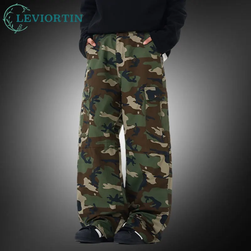 Men's Cargo Pants Functional Military Camouflage Pants Multiple Pockets Streetwear Loose Fit Wide Leg Straight workwear Pants