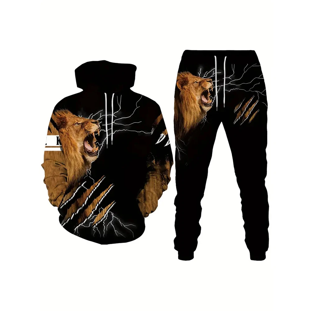 Thunder Tiger Claw 3D printed retro 2 hoodie sweatpants men fall winter casual street retro men fashion sweatshirt street hoodie