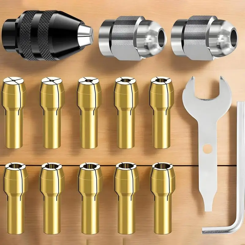 Chuck Collet Set Brass Rotary Tool Chuck 1/32-1/8 Inch Keyless Shank Replacement For Rotary Tools Electric Grinder Accessories