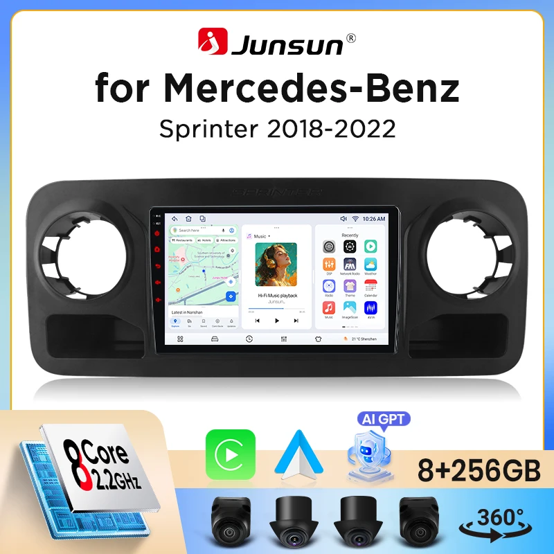 Image of Junsun Wireless CarPlay Android Auto Autoradio für Mercedes-Benz Sprinter (W907/W910) 2018-2022 mit integriertem Lüfter, Android GPS-Navigation, Multimedia-Player, WiFi, DSP, RDS, BT, SWC,