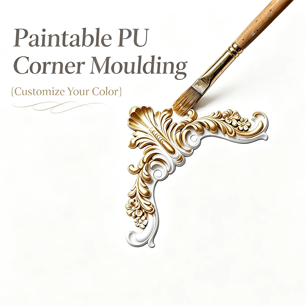 Polyurethane Wall Ceiling Molding Onlay Applique, PU Decorative Corner Flower Wall Molding, Ornate Corner Onlay for Wall Ceiling