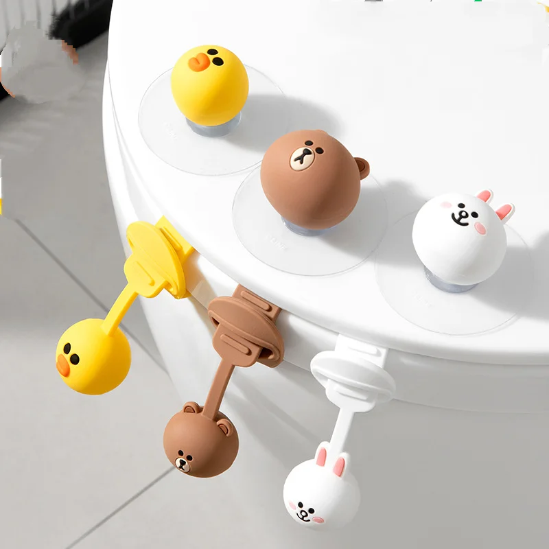 Line Friends Toilet Lid Lifter Anime Brown Silicone Portable Toilet Lid Lifter Cartoon Sally Cony Choco Anti-Collision Hook Gift