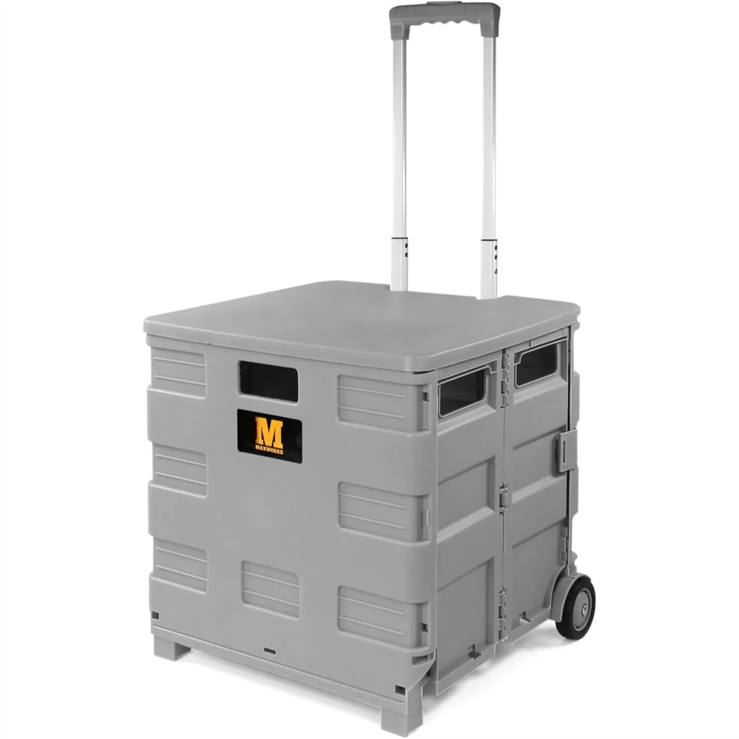 

Collapsible Rolling Utility Cart with Lid, 80 lb Capacity Folding Dolly with Telescoping Handle, Heavy Duty Plastic Crate on