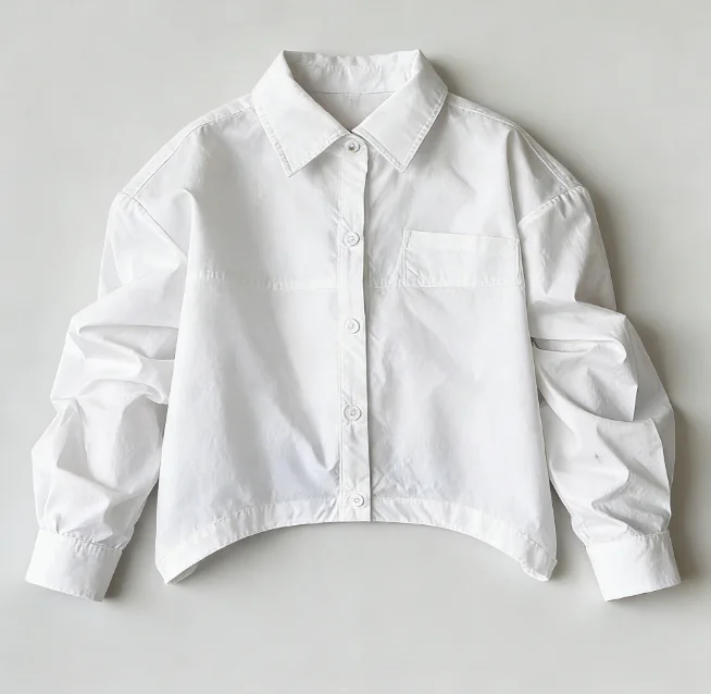 Girls Shirt 2026 Spring and Summer New Childrens Clothing Korean Style Girl Baby Foreign Style Solid Color Design Shirt Simple