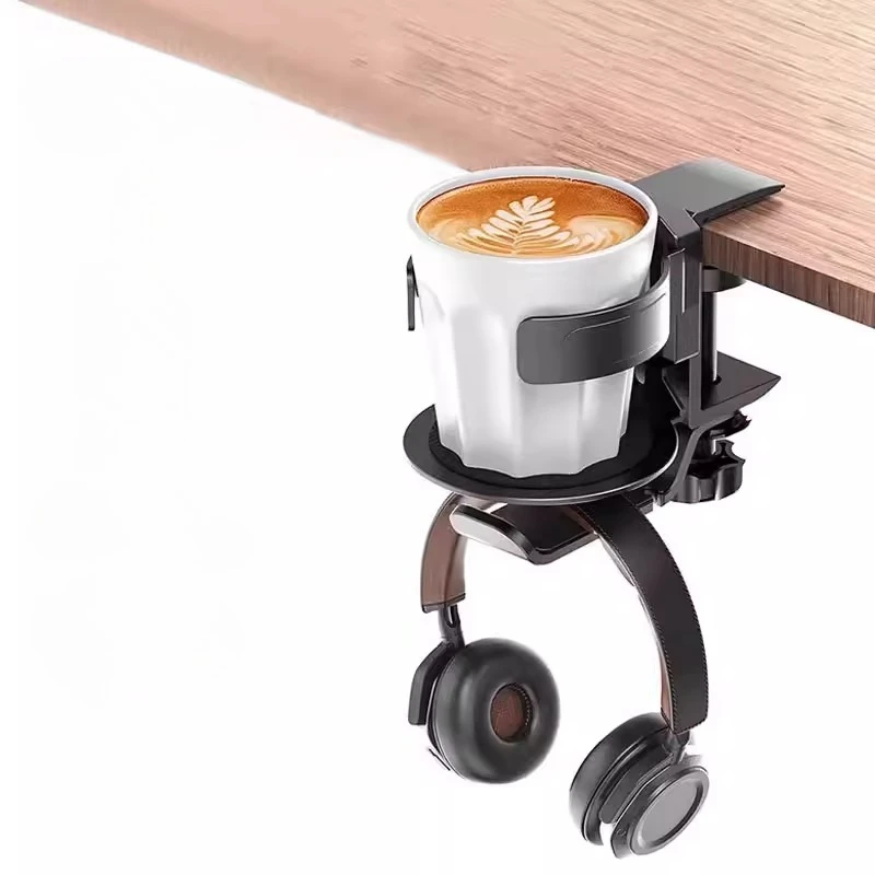 Two-in-one Table-side Storage Rack Household Accessories New Rotatable Headset Holder Aluminum Alloy Cup Holder Hanging Bag Rack