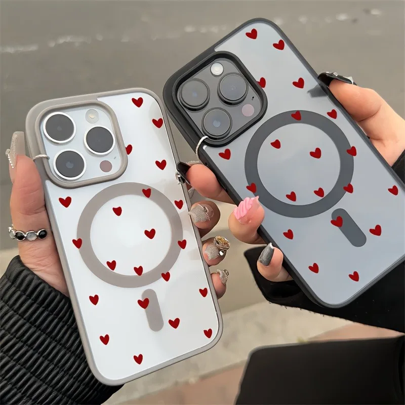 Case For iPhone 17 Pro Max Cases iPhone 16 Case Red Heart Phone Case For iPhone 16 15 14 Plus 13 16E 17 Air 12 11 Magnetic Cover