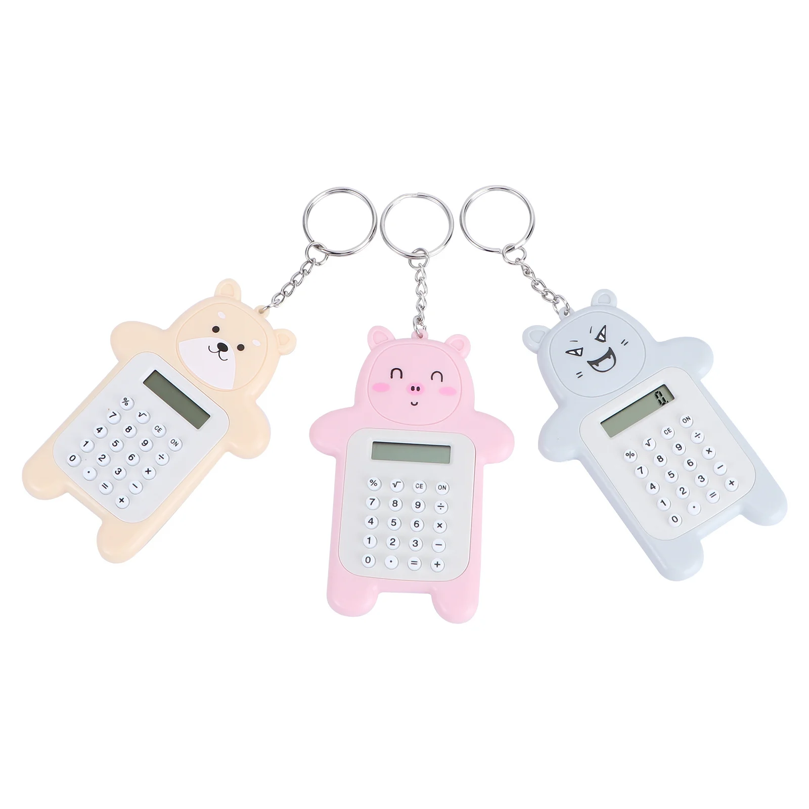 

3Pcs Adorable Bear Calculator Key Ring Simple Lovely Design Real Function for Fun and Use Adorable Mini Calculator