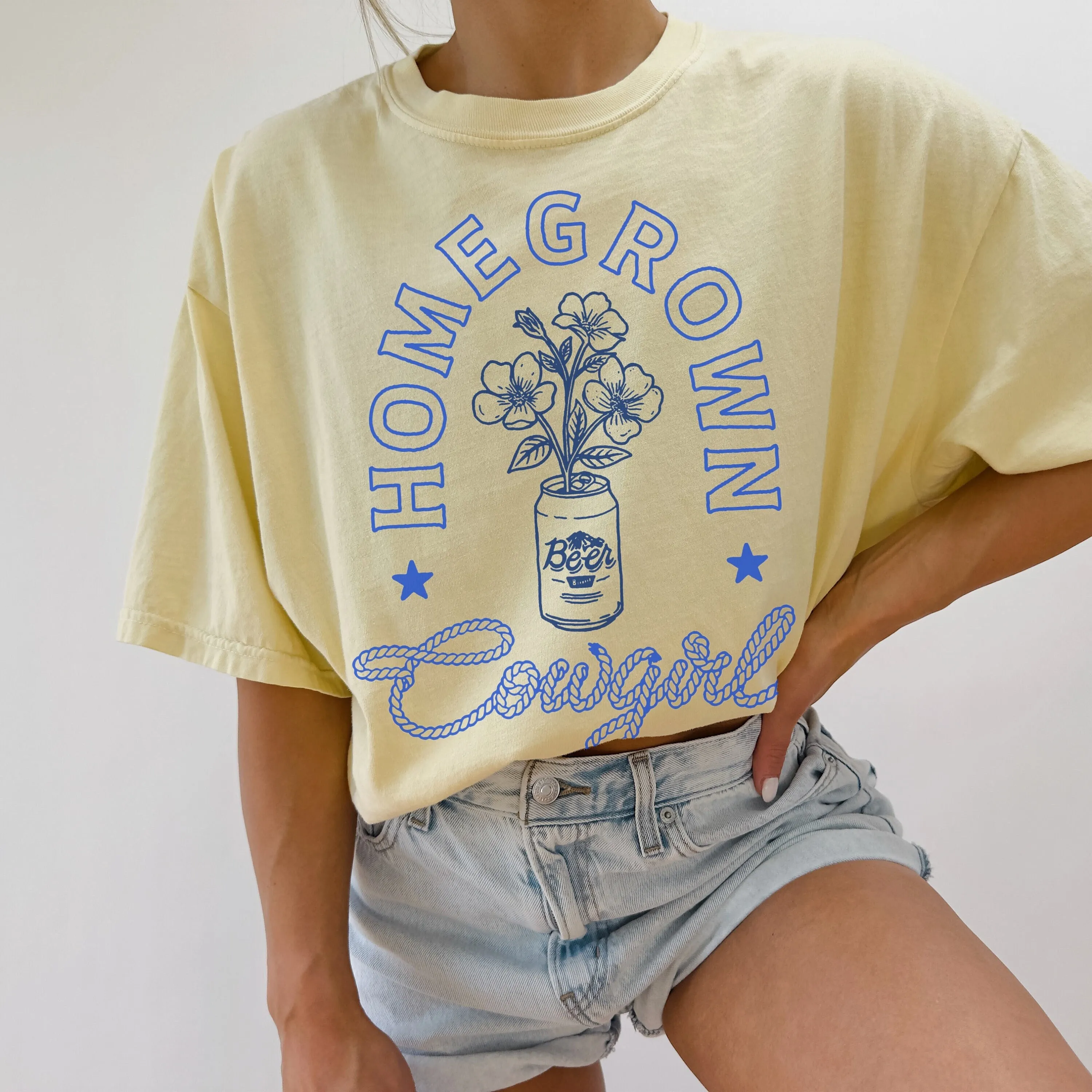 Comfort Colors Western Homegrown Cowgirl Beer Flower T Shirt Trendy Summer Vintage Oversized Boho Country Concert