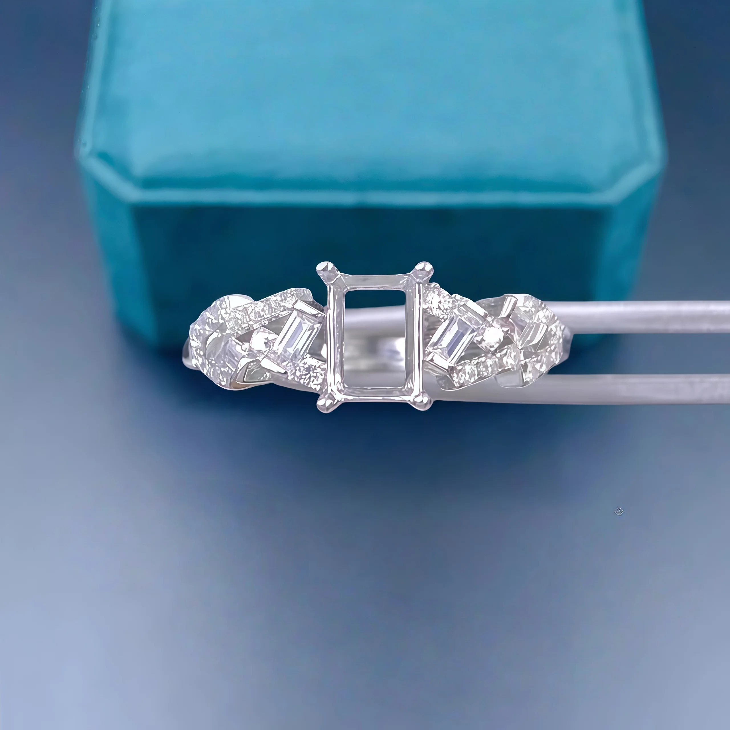 

Fashion DIY Ring Empty Holder S925 Sterling Silver Setting 4*6mm Square Stone Fine Design Charm Weddings Jewelry for Woman