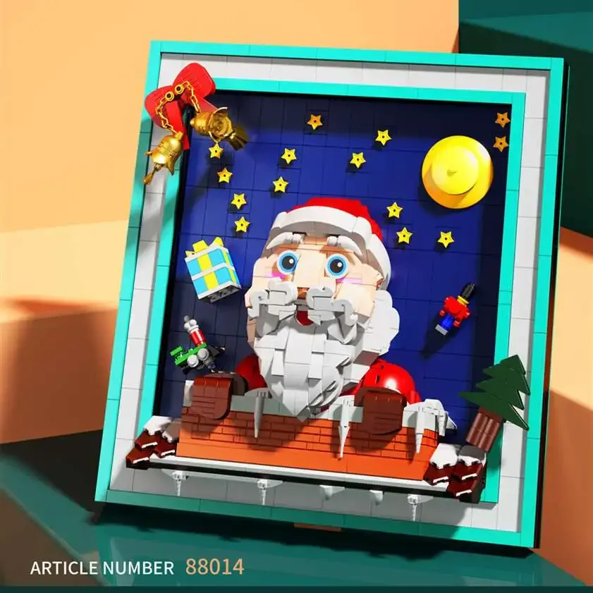 Santa claus-クリスマスの写真のフレームのビルディングブロック,有名な絵画のレンガ,家の装飾のモデル,アセンブリおもちゃ,子供へのギフト,新しい冬