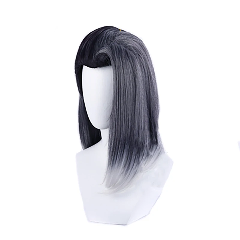 L-email wig Synthetic Hair Game Valorant Fade Cosplay Wig Black Silver Gradient Jett Wigs Halloween Heat Resistant Cosplay Wigs