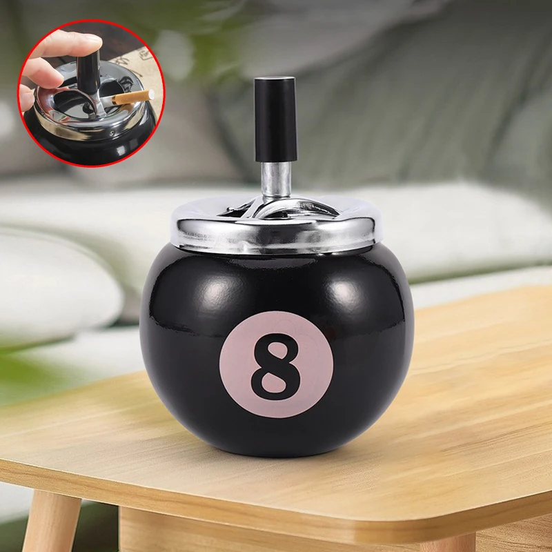 

Black 8-Sized Metal Ashtray For Billiards, Press Type Anti-Fly Ash, Personalized And Fashionable, Large-Capacity Ashtray