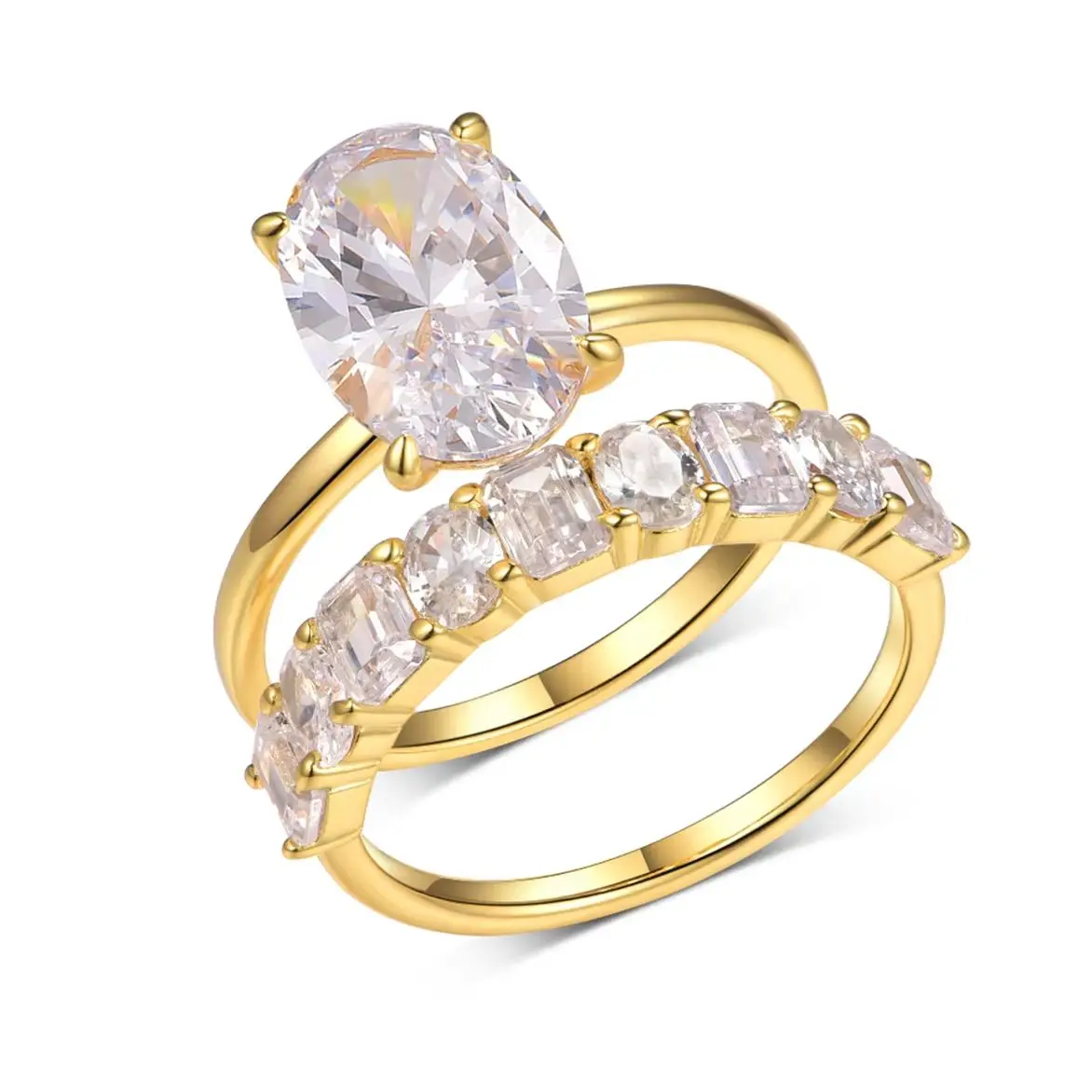 

Classic Egg-shaped Moissanite Diamond Luxury S925 Silver Plated 18K Gold Women's Set Ring Main Stone 4.5ct/12*8mm