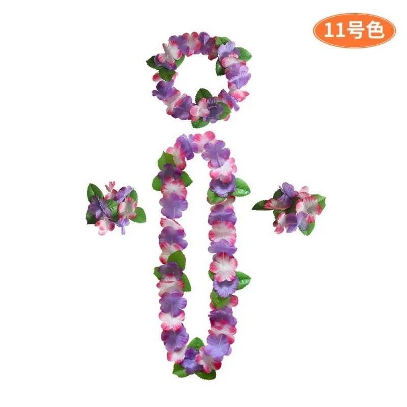 Hawaiian Colorful Wreath Necklace 4 Piece Set Petal Head Ring Bracelet Performance Props Happy Tropical Hawaii Party Decor