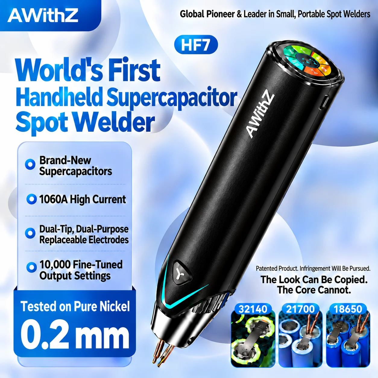 Awithz HF7 Handgehaltener Mini-Superkondensator-Punktschweißer für DIY 18650 Lithium-Akkupacks, Nickelstreifen & Edelstahlschweißen