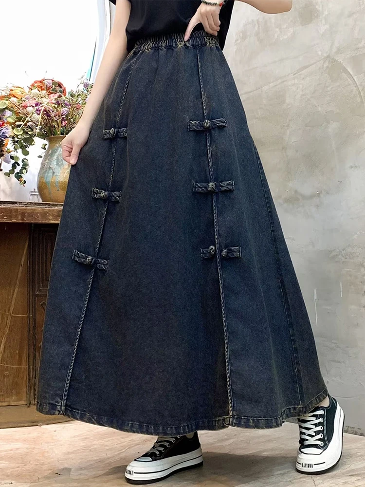 Amax luluE Fashion Womens Chinese Design Skirts Spring Vintage Loose Leisure Clothes Ladies 2024 Classic Solid Luxury Streetwear