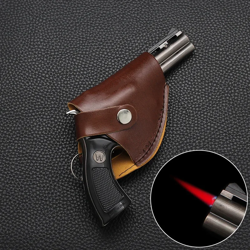 

Cigar Igniter Revolver Pistol Windproof Lighter Metal Gun with Leather Cover Inflatable Cigarette Lighters & Smoking Accessories