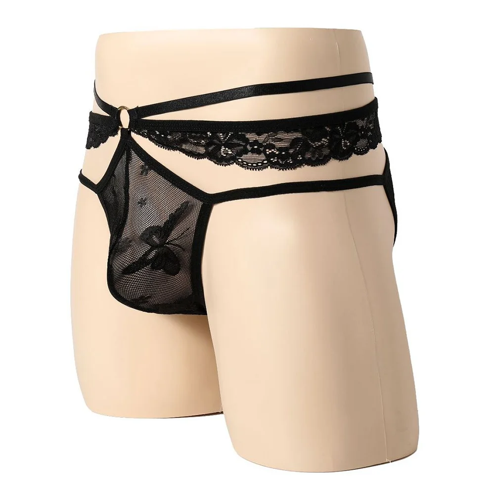 

Mens Sexy G-string Thong Sissy Pouch Panties Lace See-Through Bulge Briefs Gay Underwear Cross Strap Men Lingerie