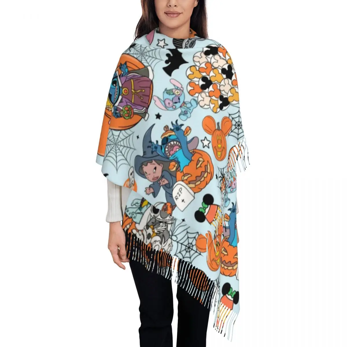 

Custom Print Lilo And Stitch Halloween Pumpkins Jack Scarf Men Women Winter Warm Scarves Shawls Wraps