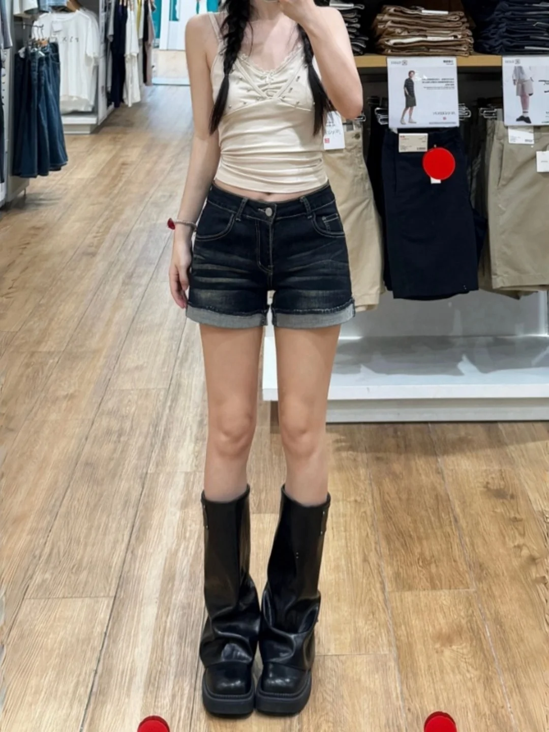 American Style High Waist Denim Shorts Women Summer 2026 New plus Size Sexy MM Slim A-Line Cuffed Hot Pants Commute Style