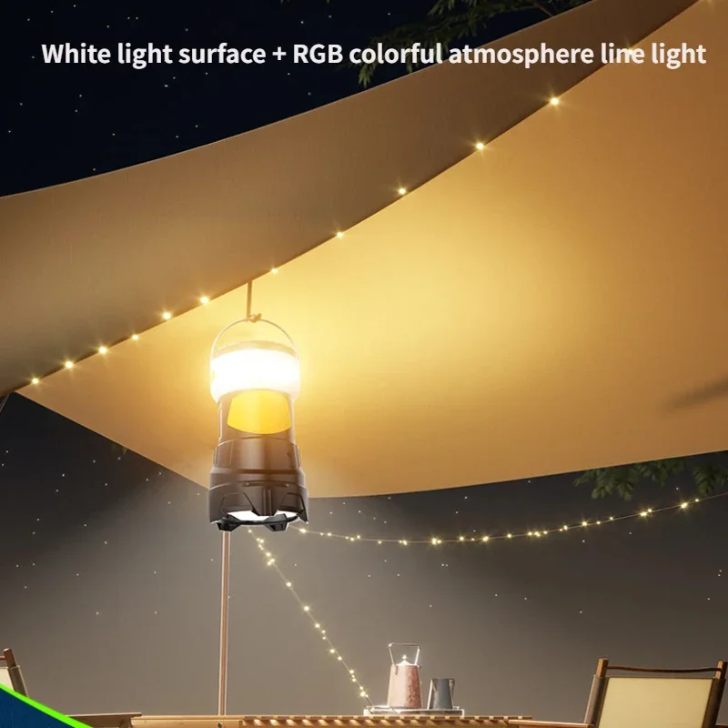 Multifunctional portable camping lamp colorful atmosphere light string P50 strong light large capacity battery searchlight