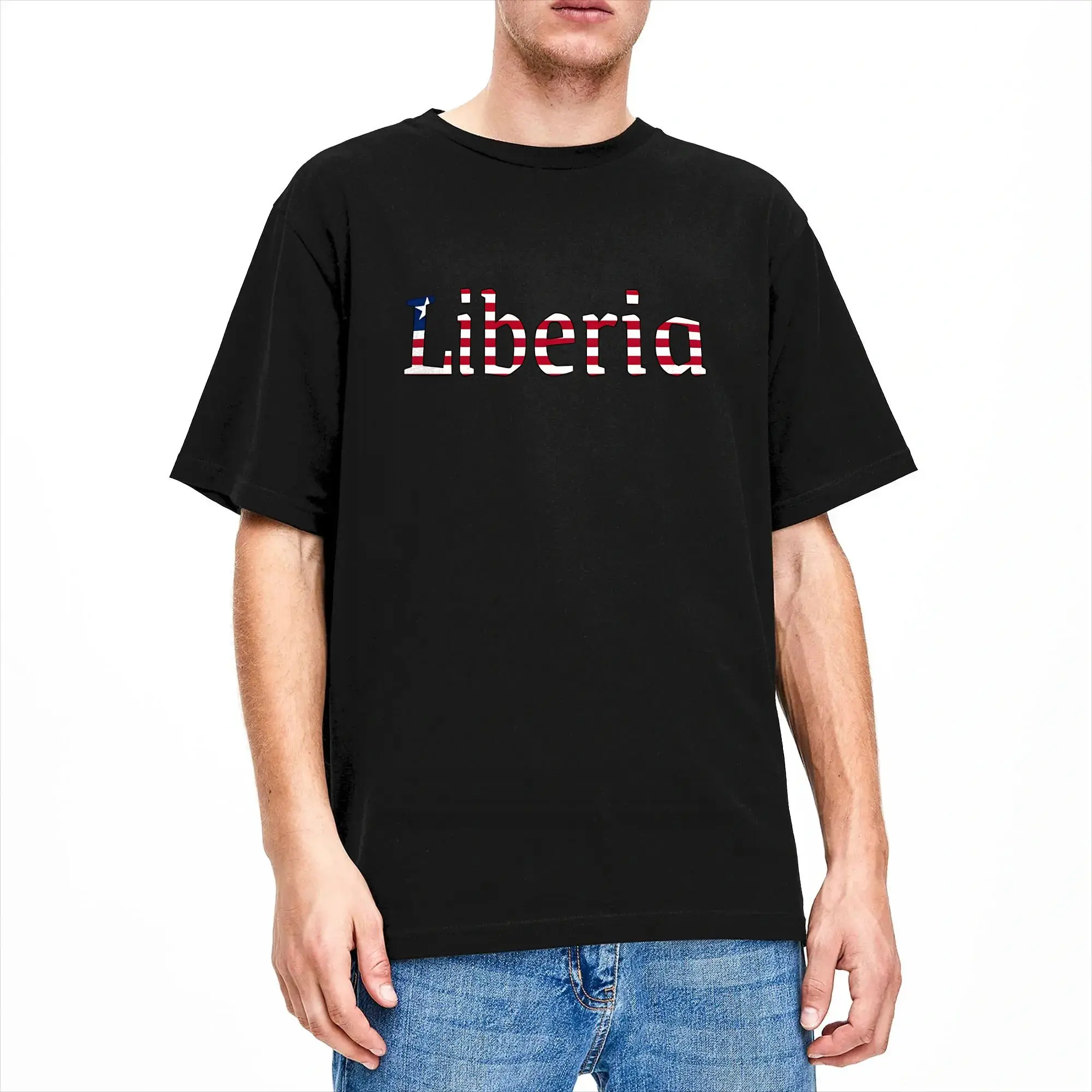 Cool 3D Liberia National Flag Stripes T-Shirts Men O Neck Pure Cotton T Shirts  Short Sleeve Tee Shirt Gift Idea Tops
