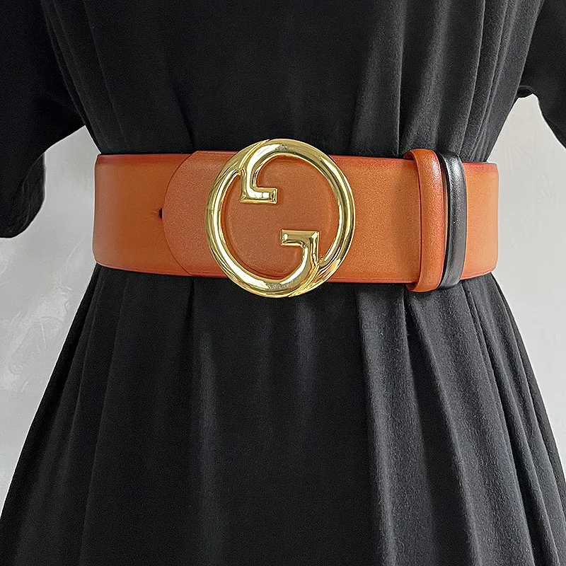 

2025 Women's Genuine Leather Circular Metal Buckle Wide Waist Seal Dress Decoration Corset Belts for Women Ladies Waist Belt