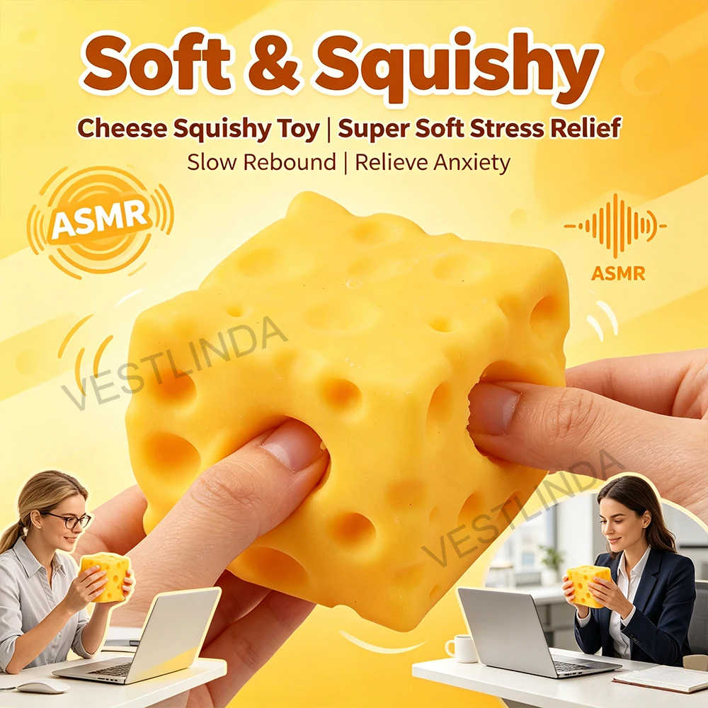 

1/2PCS Cheese Decompression Toy Simulation Food Squeeze Kneading Slow Rebound High Ductility Release Pressure Office Anti-stress