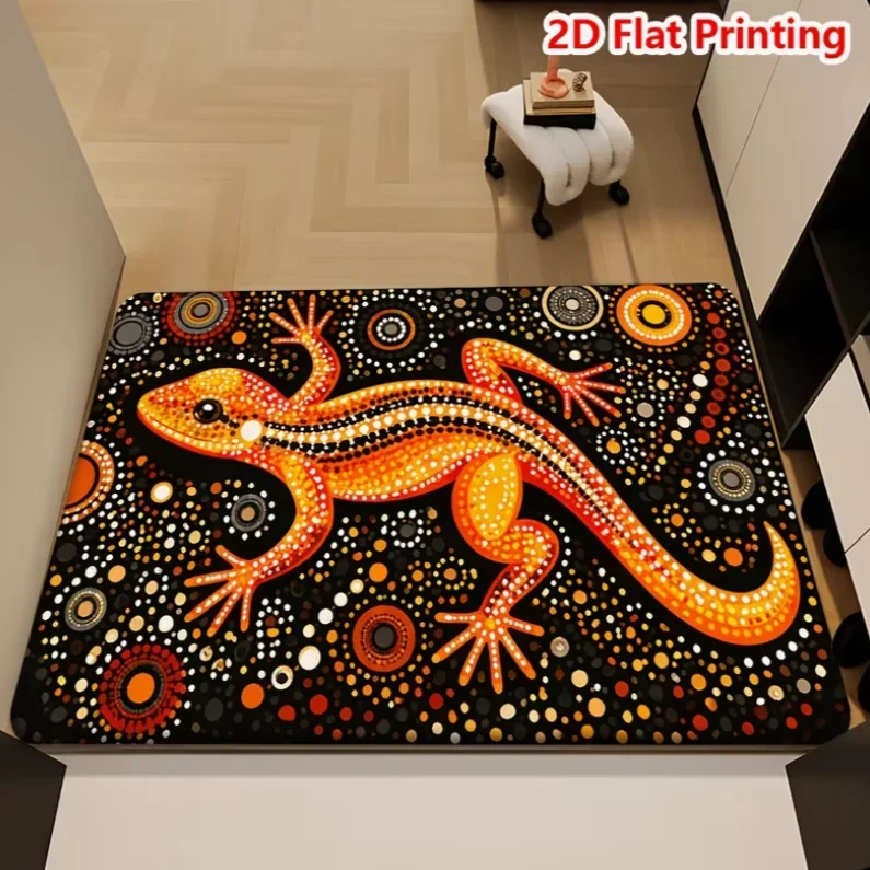 1pc Doormat, Aboriginal Dot Art Gecko Pattern Fleece Doormat, Soft Non-Slip Outdoor Mat for Living Room Kitchen, Bathroom Decor