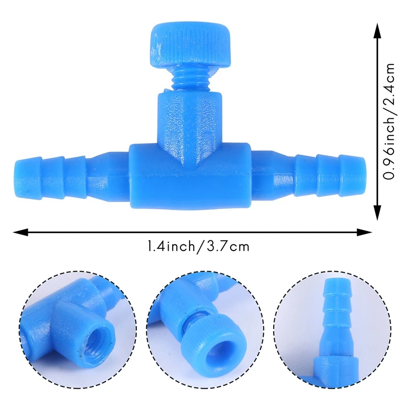 10 Pieces Plastic Aquarium Fish Tank 2 Way Air Pump Control Valves, Blue-A51M