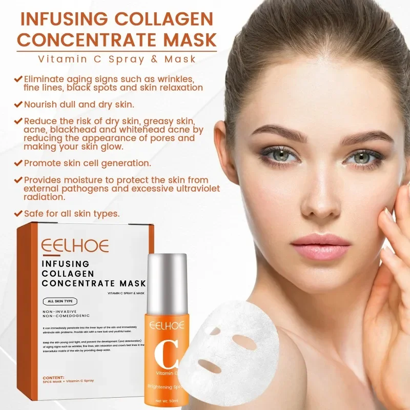 Kollagen Film & Nebel Kit Gesicht Hautpflege Anzug Vitamin C weiß Melanin entfernen Anti-Aging-Maske Spray Frauen aufhellen Bleaching