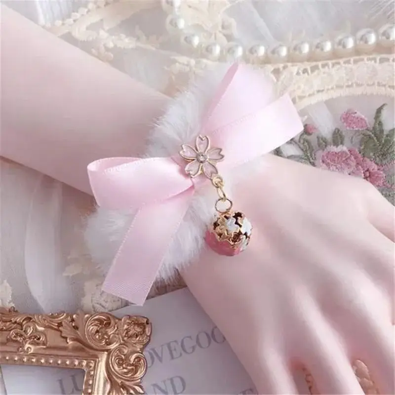 خريف شتاء جديد القوس خمر أفخم توك شعر الوردي القوس جرس المعصم الشعر الحلي #4