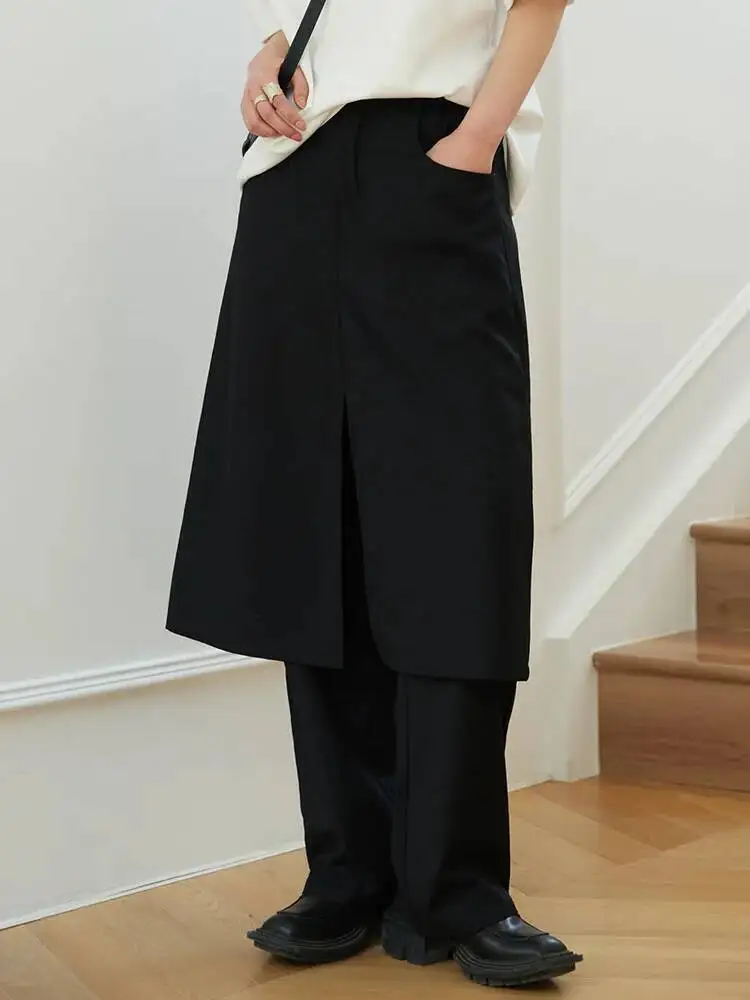 High Waist Black Elastic Double Layers Long Wide Leg Pants New Loose Fit Trousers Women Fashion Spring Autumn 2026 1DFZ6A