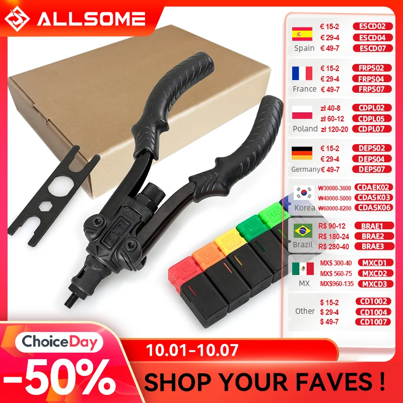 ALLSOME BT-617 Đinh Tán Súng Công Cụ Lắp Bằng Tay Riveter Ren Đai Ốc Tán Đinh Rivnut Dụng Cụ Cho Các Loại Hạt M3 M4 M5 M6 M8 m10