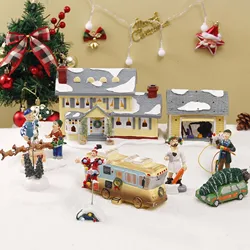 Christmas Ornaments Gift Old Man Car House Resin Small Christmas Statue Griswold Villa Home Desktop Figurine Garden Decorations
