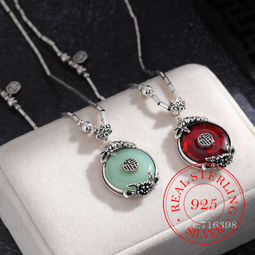 

Подвеска-кулон из стерлингового серебра 925 пробы с агатом в ретро-стиле, с изображением цветка пиона и символом мира, для женщин, для свадебных торжеств, ювелирное украшение для девушек, подарок подруге