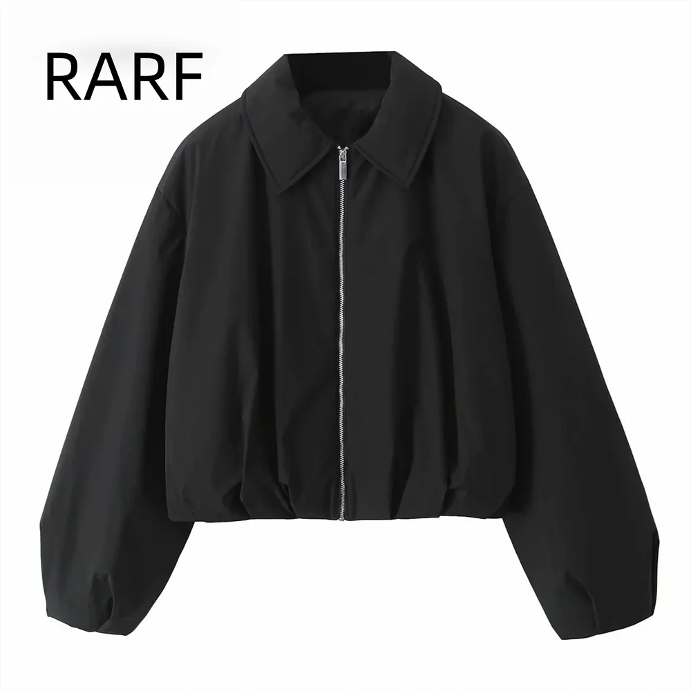 2024 Autumn/Winter New Product Women's Black Collar Long Sleeve Short Zipper Cotton Jacket Jacket for Women