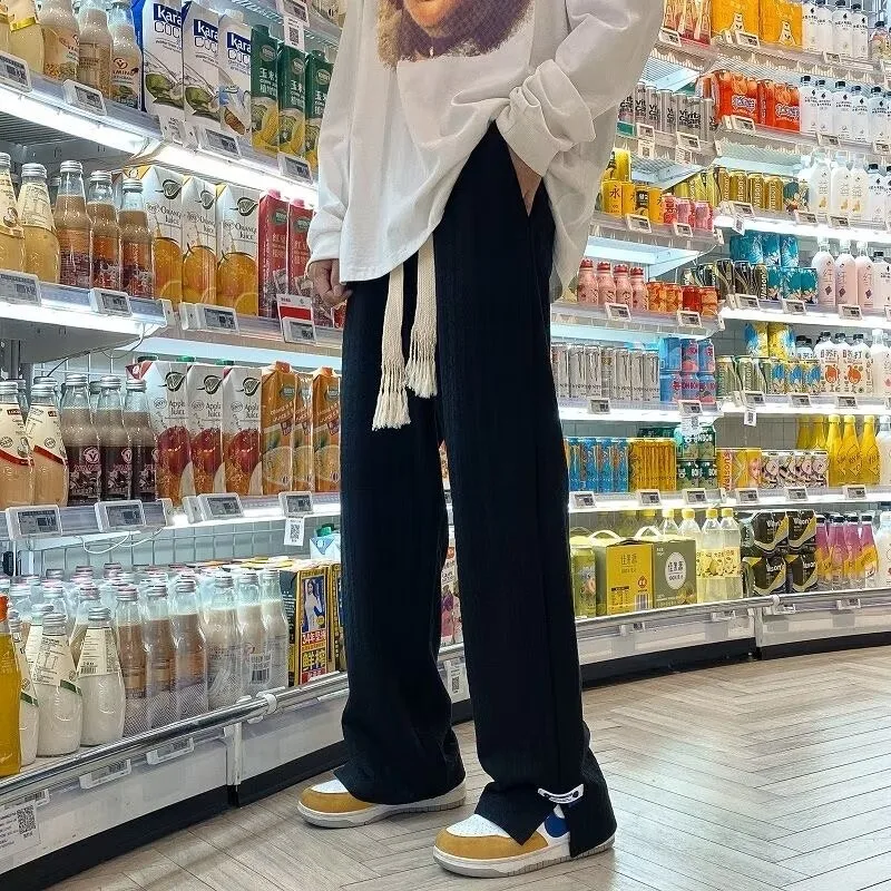 

Жаккардовые мужские уличные популярные длинные брюки с прямыми ногами, повседневные брюки в стиле Харадзюку, художественная молодежная уличная фотография