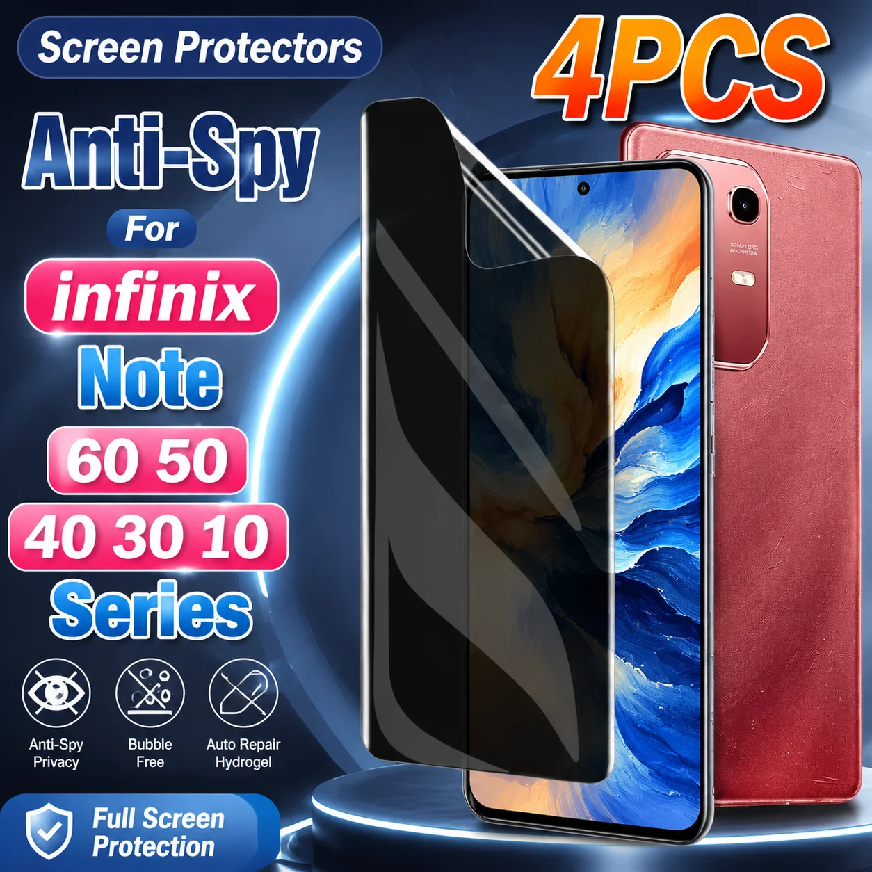 4 Pack For infinix Note 60 50 40 30 10 Pro+ 60 Ultra 50S 50X Privacy Hydrogel Film For infinix Note 40S 40X 30 VIP 30i Soft Film
