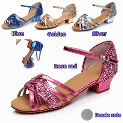 Brand New Sequin Glitter Patent Leather Girls Children/Child/Kids Ballroom Tango Salsa Latin Dance Shoes Low Heel Shoes