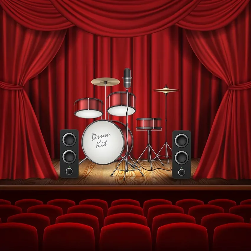 

10x10FT Drum Kit Rock Roll Music Band 50s Diner Pub Disco Contest Custom Backdrop Photo Studio Background Vinyl 300cm x 300cm