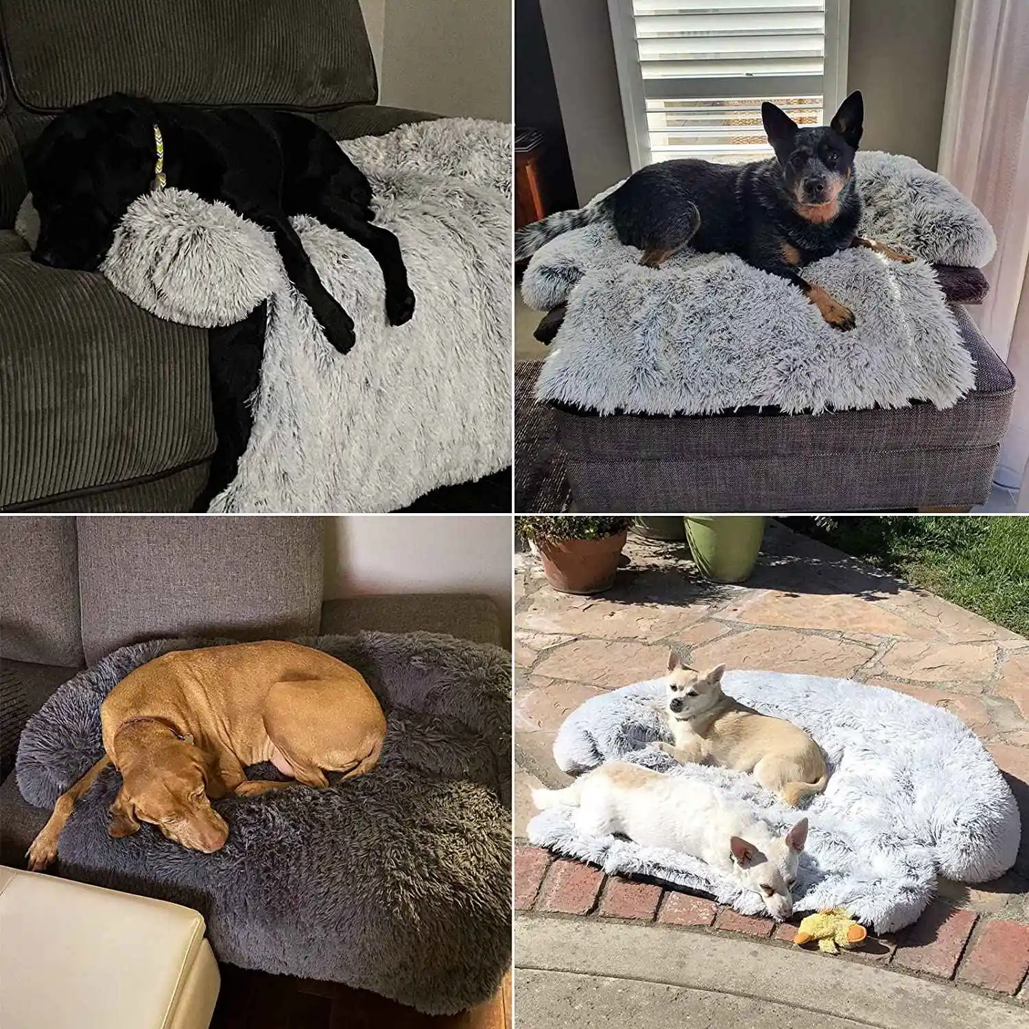 

Calming Dog Bed Fluffy Plush Dog Mat for Furniture Protector with Removable Washable Cover for Dogs -LJAS