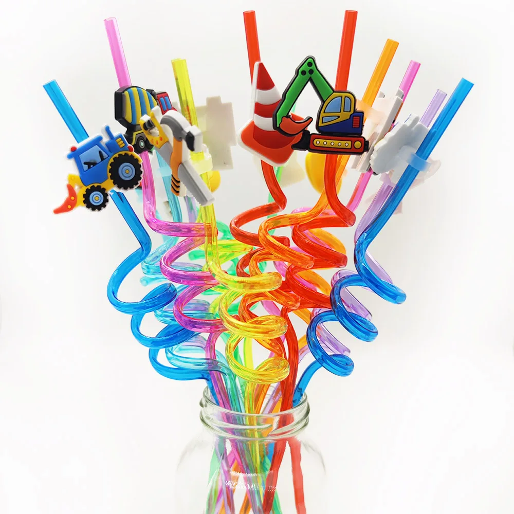 8pcs Reusable Fire Truck Plastic Straws Fire Fighter Drinking Straws Firetruck Fireman Birthday Party Supplies Kids Gift Favors