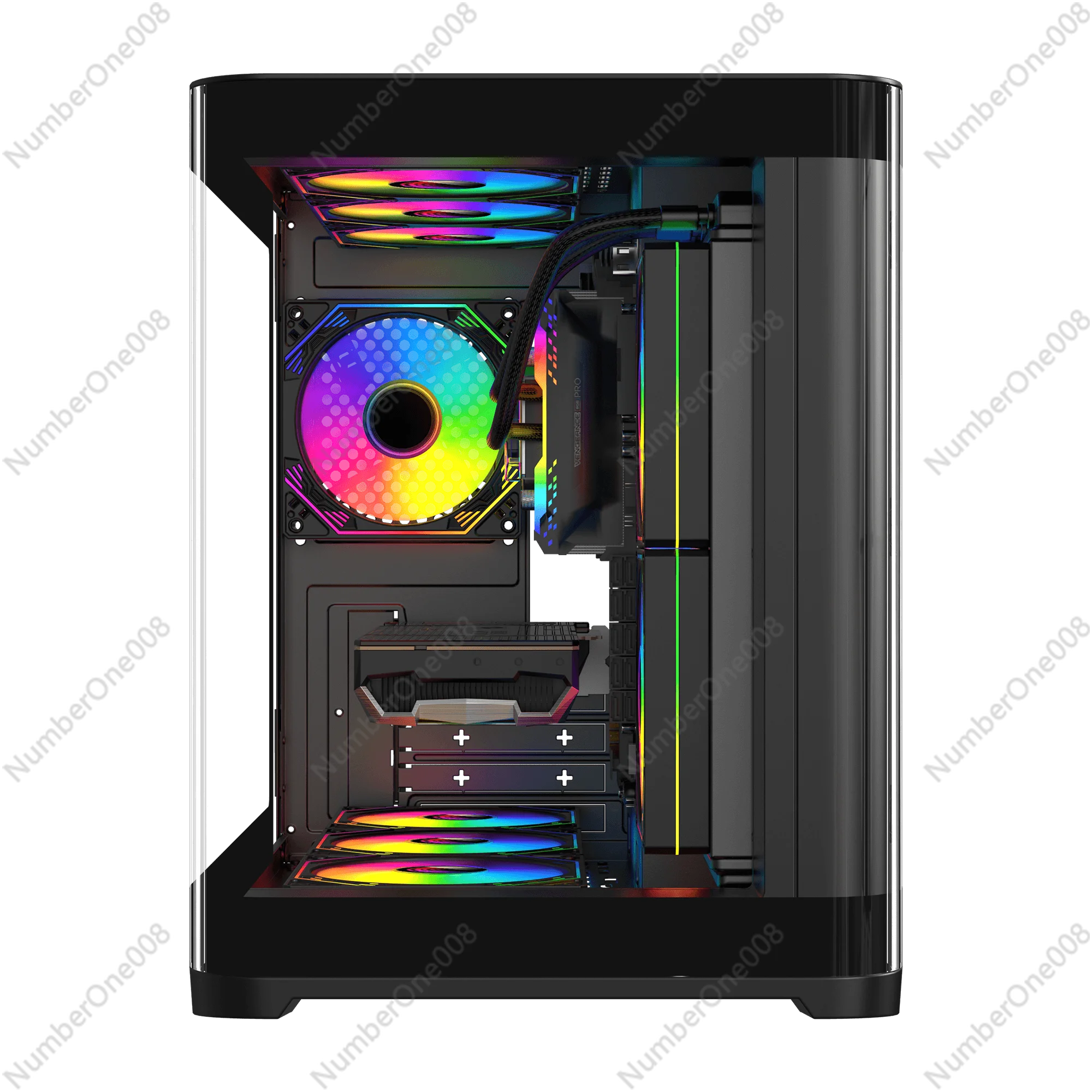Curved Cube Gaming PC Case, Tempered Glass Mid Tower with High Airflow, Supports Micro-ATX & ITX Motherboards - view 3